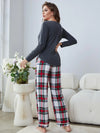 Buttoned Long Sleeve Top and Plaid Pants Lounge Set Loungewear Sets - Tophatter Daily Deals