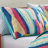 Reversible 3-Piece Vibrant Geometric Stripe Bedspread Set - Quilted Coverlet with Pillow Shams Bedding - Tophatter Daily Deals