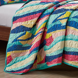 Reversible 3-Piece Vibrant Geometric Stripe Bedspread Set - Quilted Coverlet with Pillow Shams Bedding - Tophatter Daily Deals