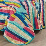 Reversible 3-Piece Vibrant Geometric Stripe Bedspread Set - Quilted Coverlet with Pillow Shams Bedding - Tophatter Daily Deals