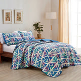Reversible 3-Piece Geometric Triangle Bedspread Set - Quilted Coverlet with Pillow Shams Bedding - Tophatter Daily Deals