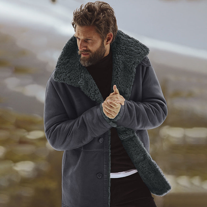 Warm Men’s Winter Coat - Single-Breasted Sherpa Lined Grey 3D Changing Face Moving Picture Frame - Tophatter Daily Deals