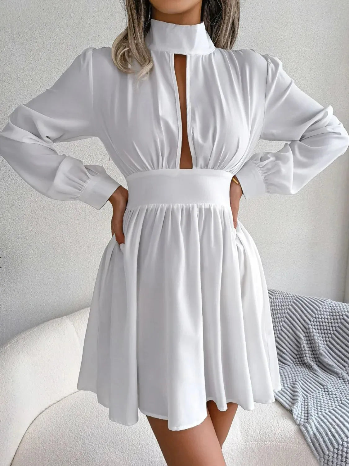 Cutout Turtleneck A-Line Mini Dress Cocktail Dresses - Tophatter Daily Deals