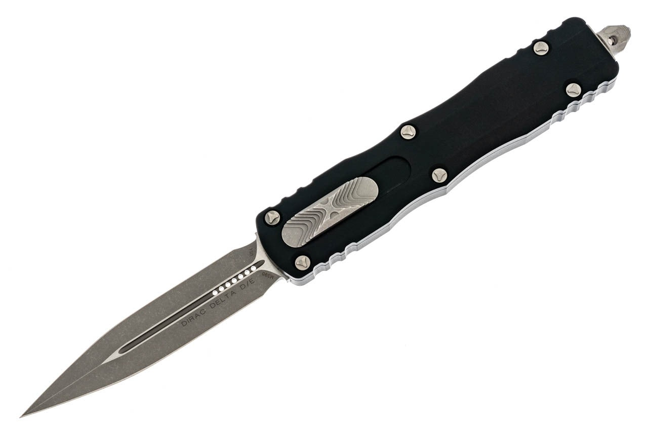 Microtech Dirac Delta - Double Edge Apocalyptic Blade - Black Handle - 227-10AP Automatic Knives - Tophatter Daily Deals