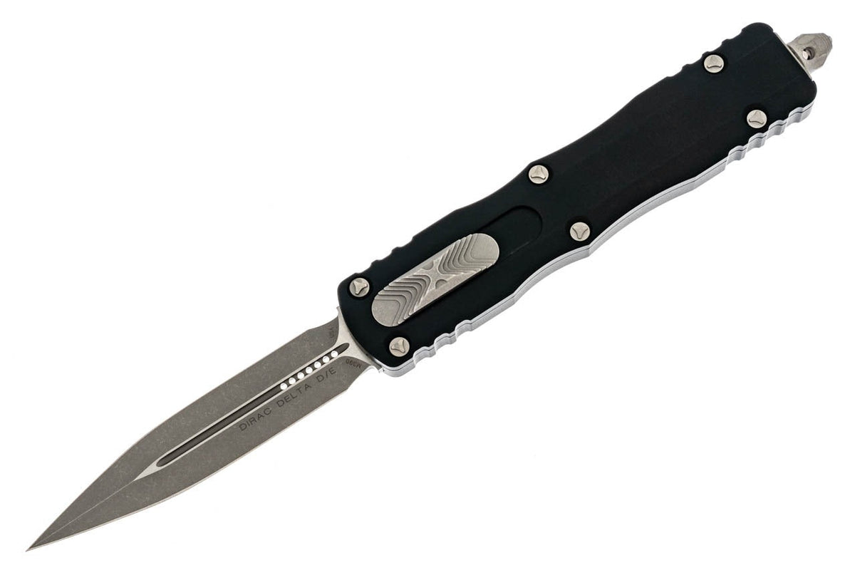 Microtech Dirac Delta - Double Edge Apocalyptic Blade - Black Handle - 227-10AP Automatic Knives - Tophatter Daily Deals