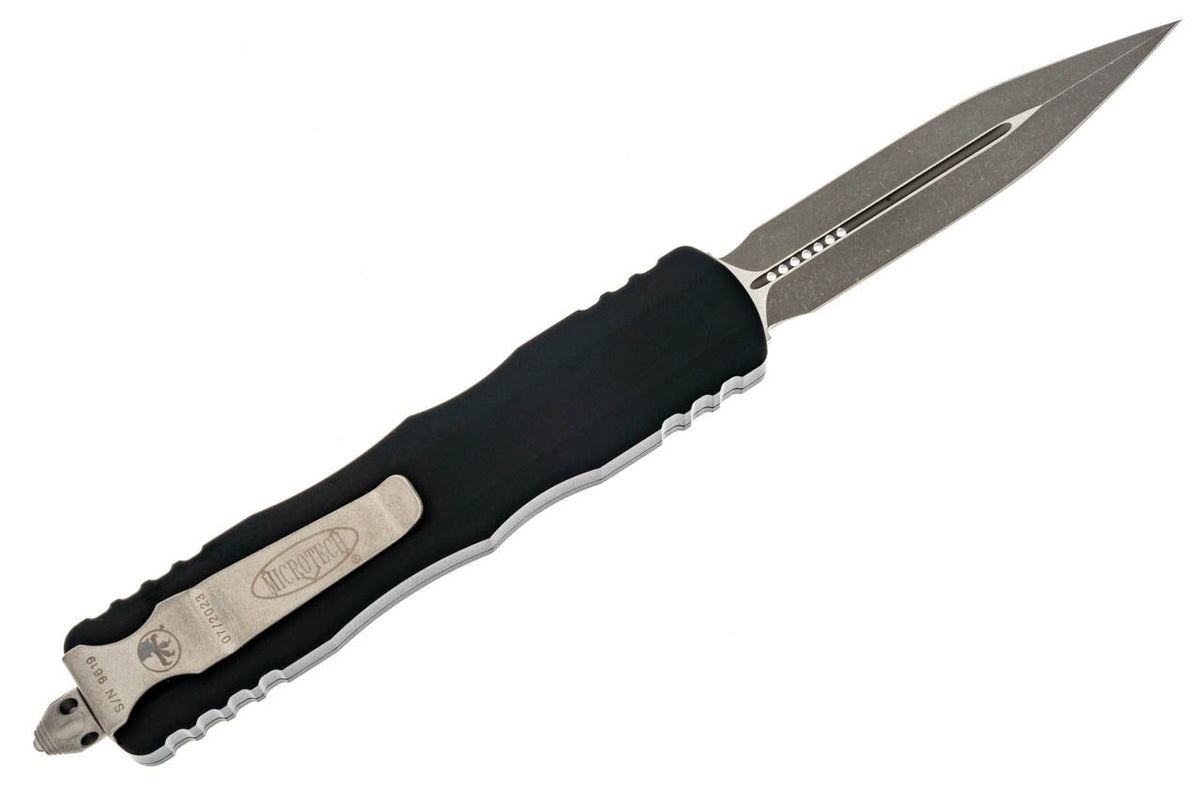 Microtech Dirac Delta - Double Edge Apocalyptic Blade - Black Handle - 227-10AP Automatic Knives - Tophatter Daily Deals