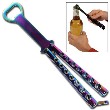 The Bartender Bottle Opener Butterfly Practice Knife - Titanium - Tophatter Daily Deals