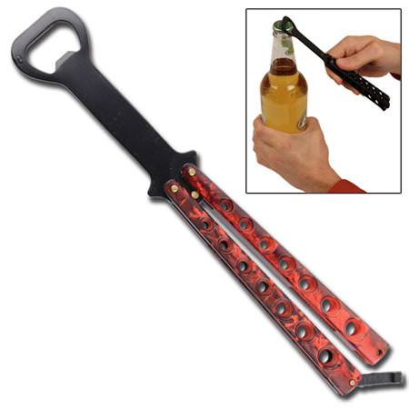 The Bartender Bottle Opener Butterfly Practice Knife - Red Camo - Tophatter Daily Deals