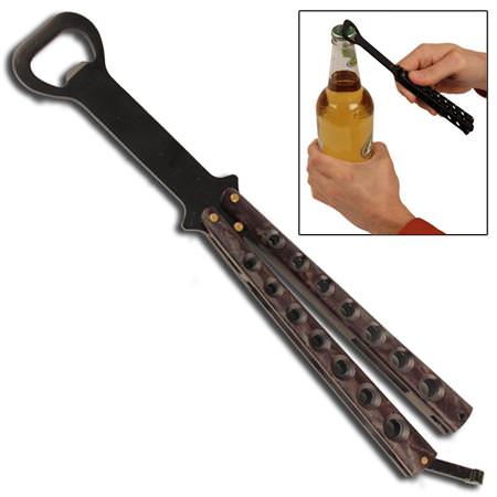 The Bartender Bottle Opener Butterfly Practice Knife - Black Camo - TOPHATTER'S ARMORY DEALS Collectible Weapons - Tophatter Daily Deals