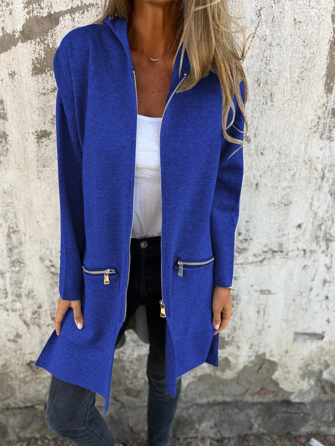Lightweight Womens Long Hoodie - Fitted Zip Cotton Layering - Tophatter Daily Deals