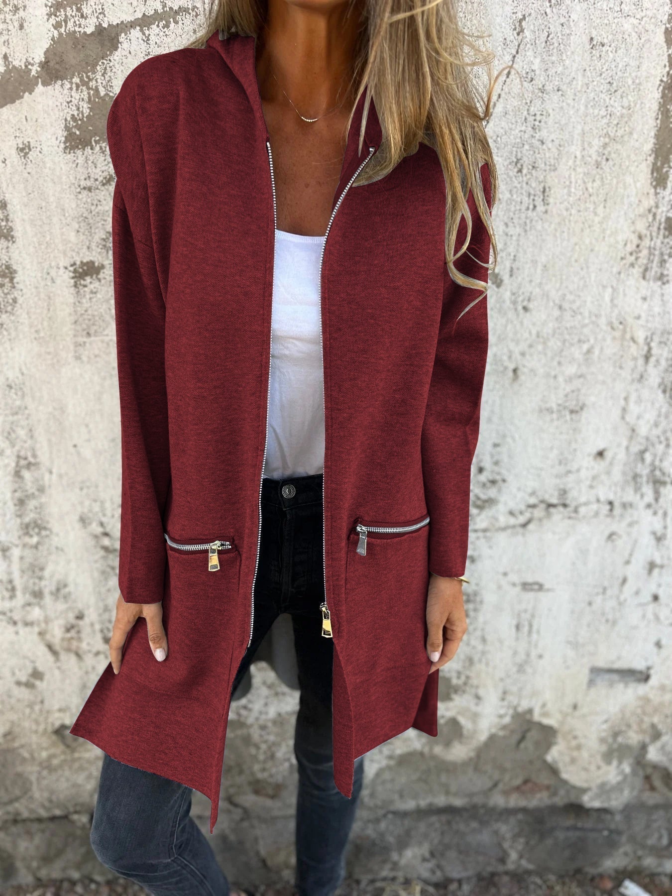 Lightweight Womens Long Hoodie - Fitted Zip Cotton Layering - Tophatter Daily Deals