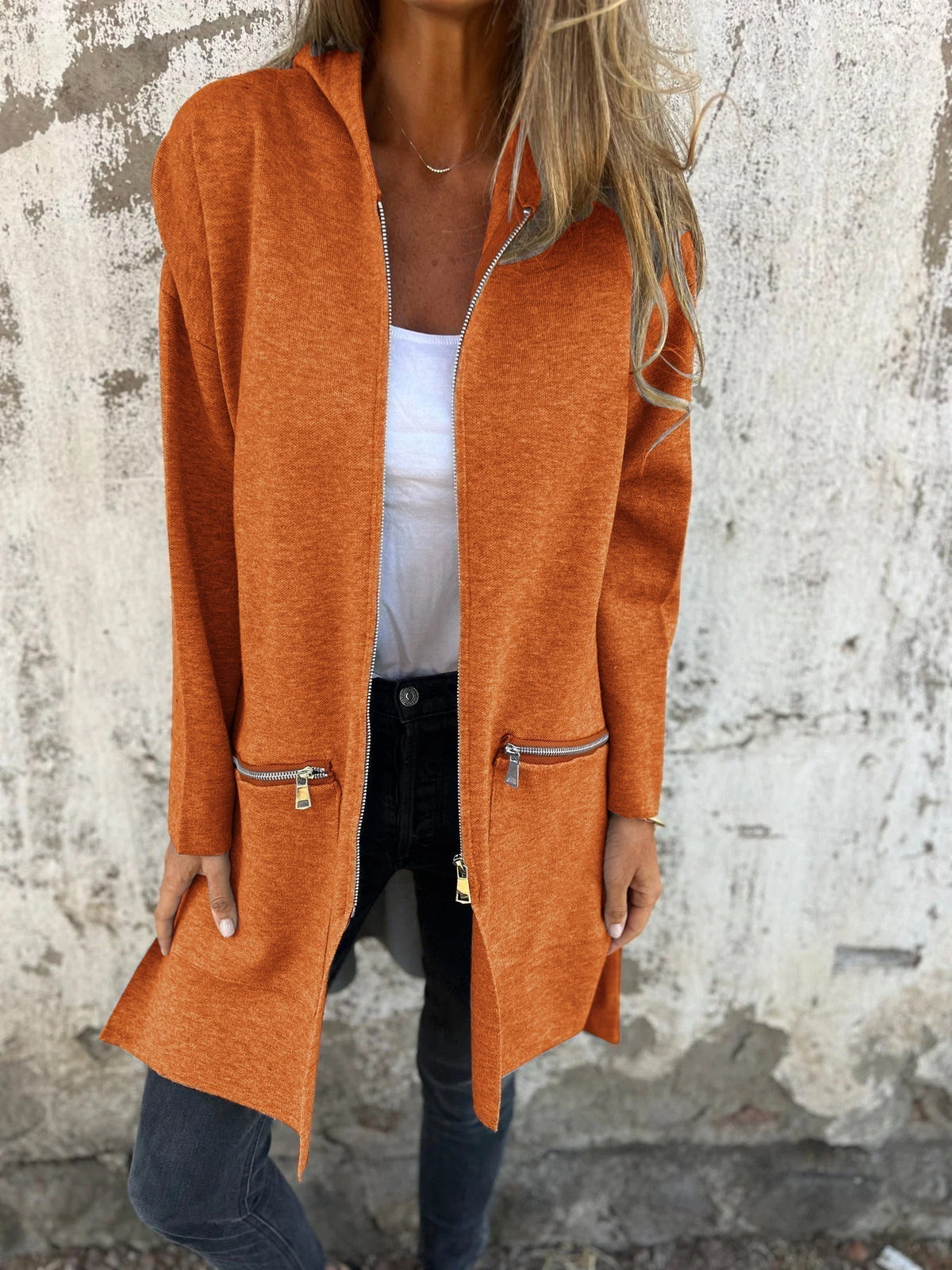 Lightweight Womens Long Hoodie - Fitted Zip Cotton Layering - Tophatter Daily Deals