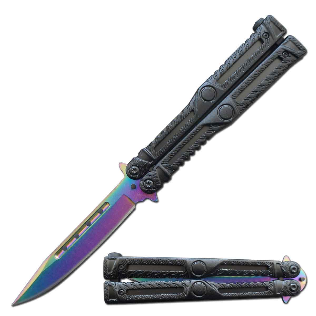 Creature Comforts Rainbow Butterfly Balisong Knife Flipper - TOPHATTER'S ARMORY DEALS Collectible Weapons - Tophatter Daily Deals