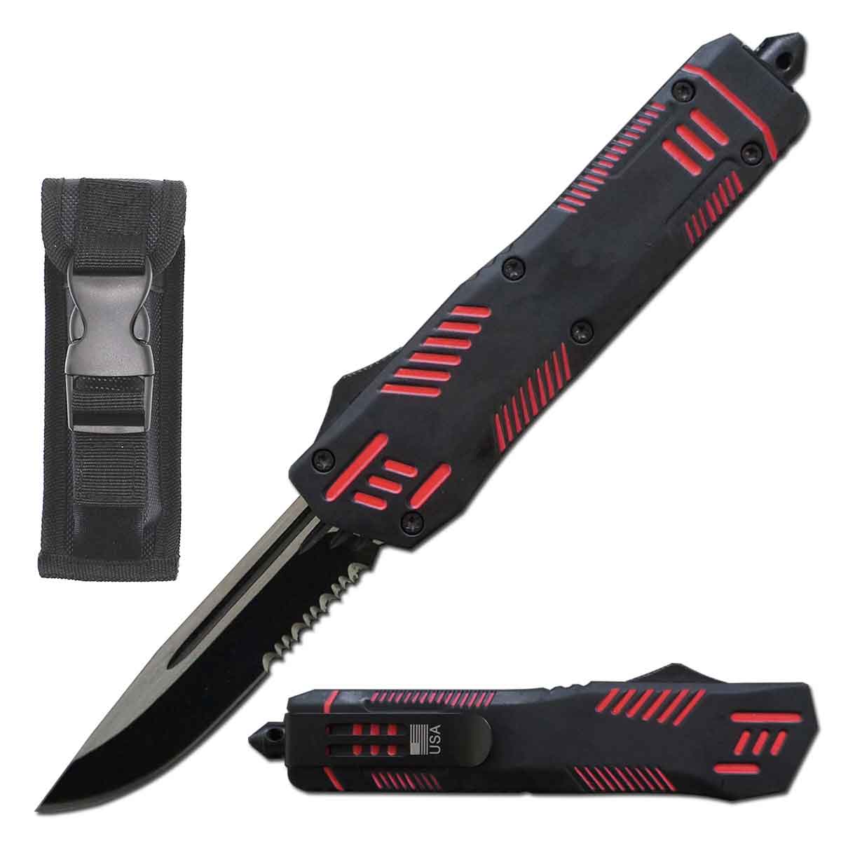 9" Automatic Dual Action Pitbull OTF Serrated Blade Knife - TOPHATTER'S ARMORY DEALS Collectible Weapons - Tophatter Daily Deals