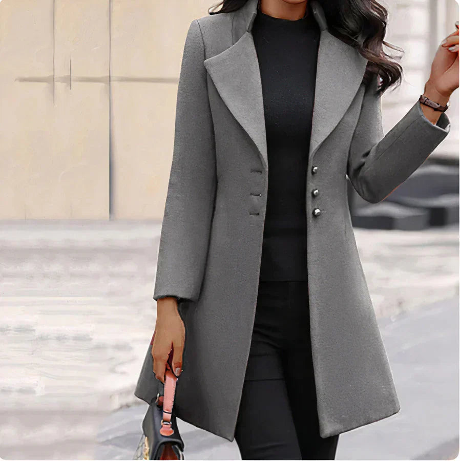 Fitted Women’s Button Coat - Tailored Wool Blend, Office Gray - Tophatter Daily Deals