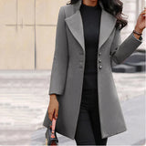 Fitted Women’s Button Coat - Tailored Wool Blend, Office Gray - Tophatter Daily Deals