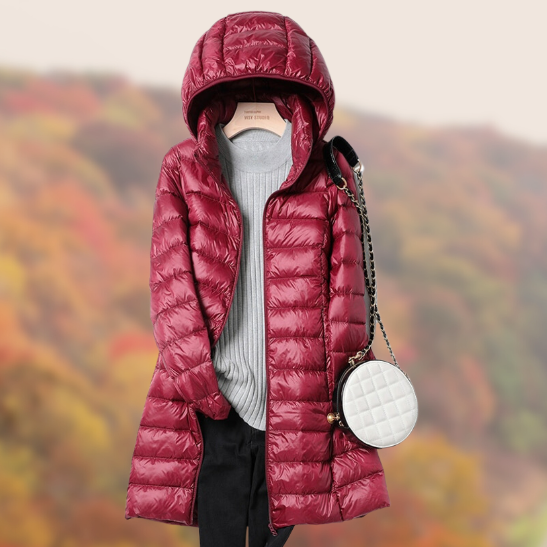 Waterproof Women’s Puffer Coat - Mid Thigh, Lightweight Burgundy red - Tophatter Daily Deals