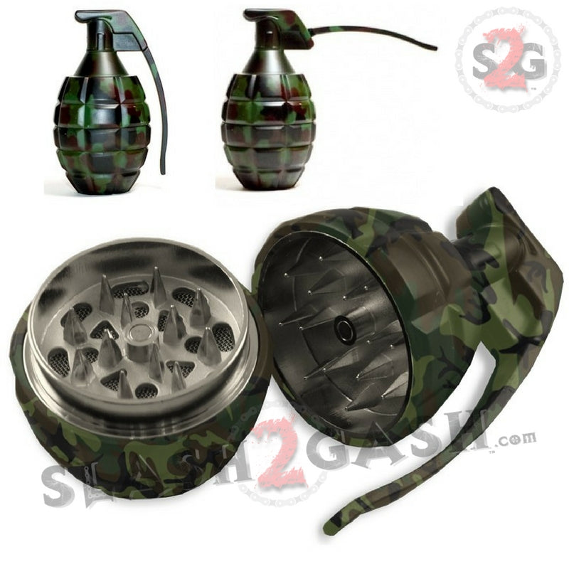 Camo Hand Grenade Tobacco Herb Grinder - 3 piece w/ Pin Handle Smoking Accessories - Tophatter Daily Deals