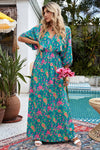 Floral Three-Quarter Sleeve V-Neck Dress Casual Dresses - Tophatter Daily Deals