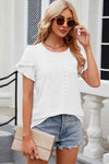 Eyelet Round Neck Petal Sleeve T-Shirt White Women's T-Shirts - Tophatter Daily Deals