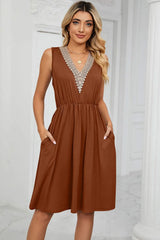 Pocketed V-Neck Wide Strap Dress Casual Dresses - Tophatter Daily Deals