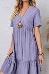 Full Size Ruched V-Neck Short Sleeve Dress Periwinkle Casual Dresses - Tophatter Daily Deals