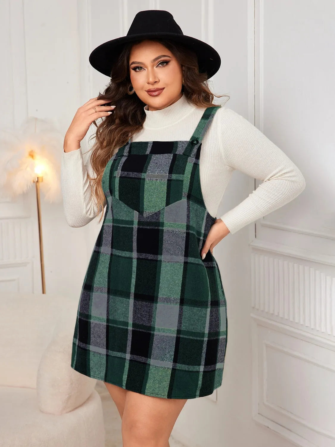 Plus Size Plaid Wide Strap Overall Dress Casual Dresses - Tophatter Daily Deals