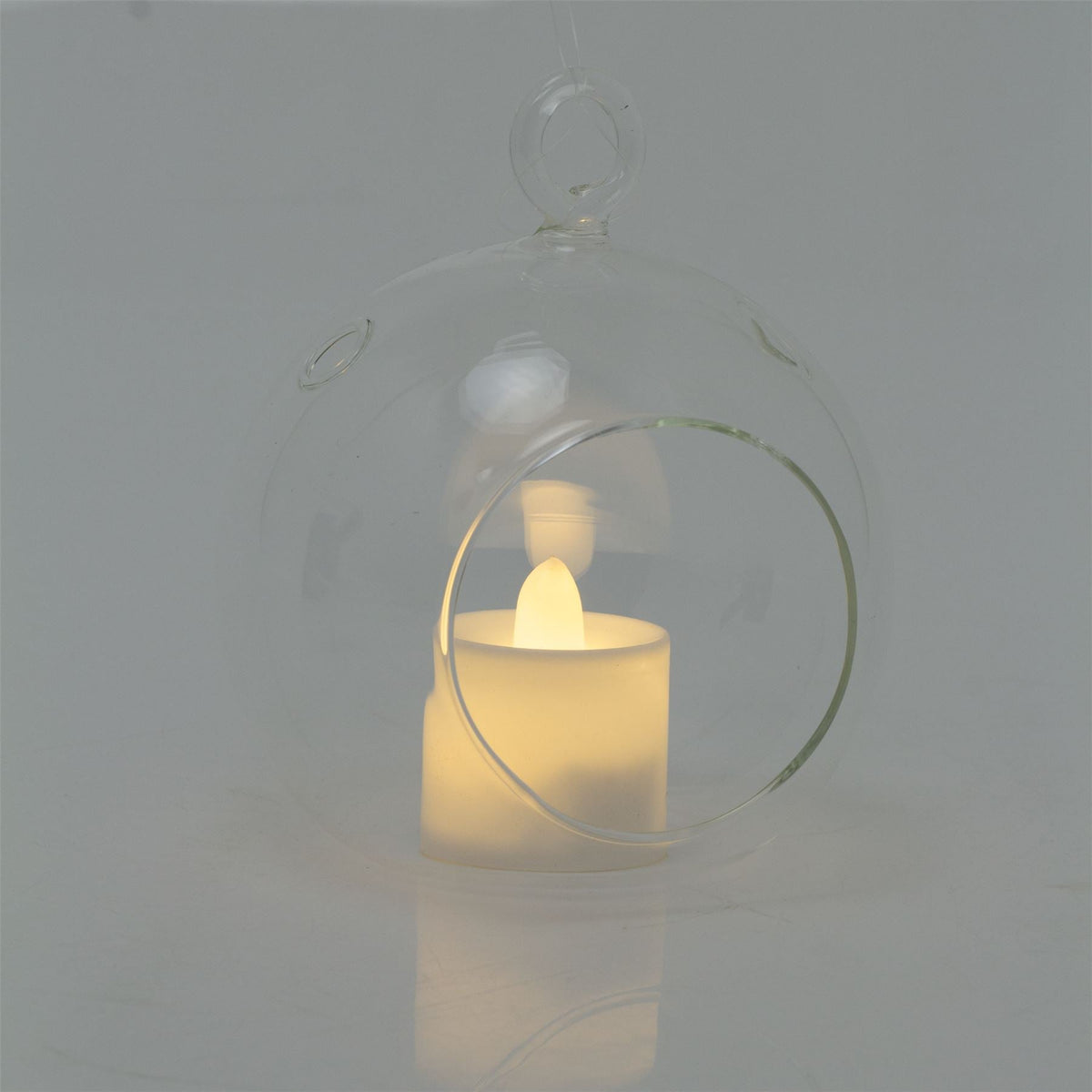 Clear Glass Bauble Tealight | Hanging Glass Ball Tea Light Holder & LED Candle LED Light - Tophatter Daily Deals
