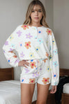 Printed Quarter Button Top and Drawstring Shorts Lounge Set White Loungewear Sets - Tophatter Daily Deals