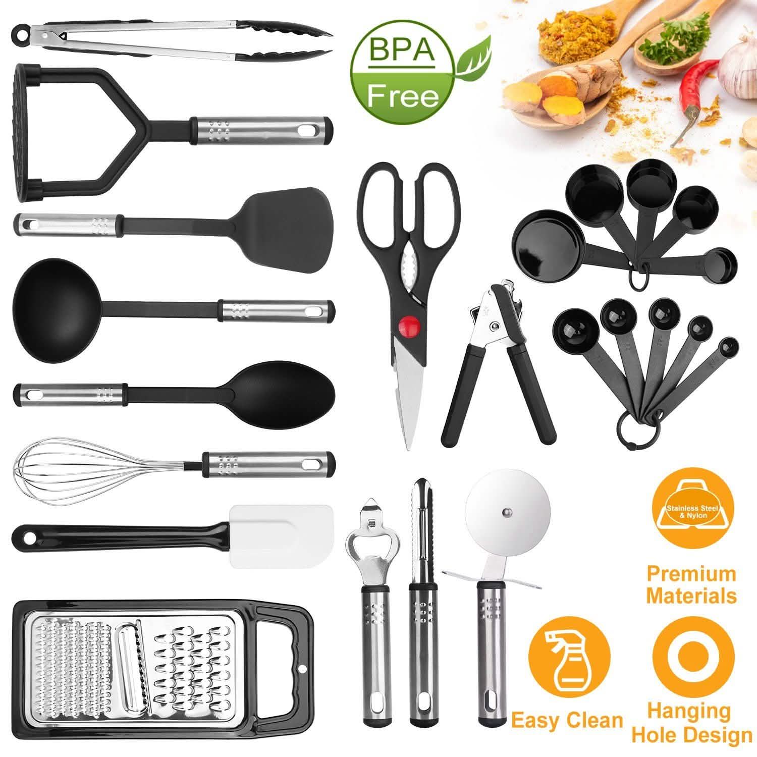 23-Piece Set: Kitchen Utensil Set Stainless Steel Nylon Kitchen Tools & Gadgets - Tophatter Daily Deals