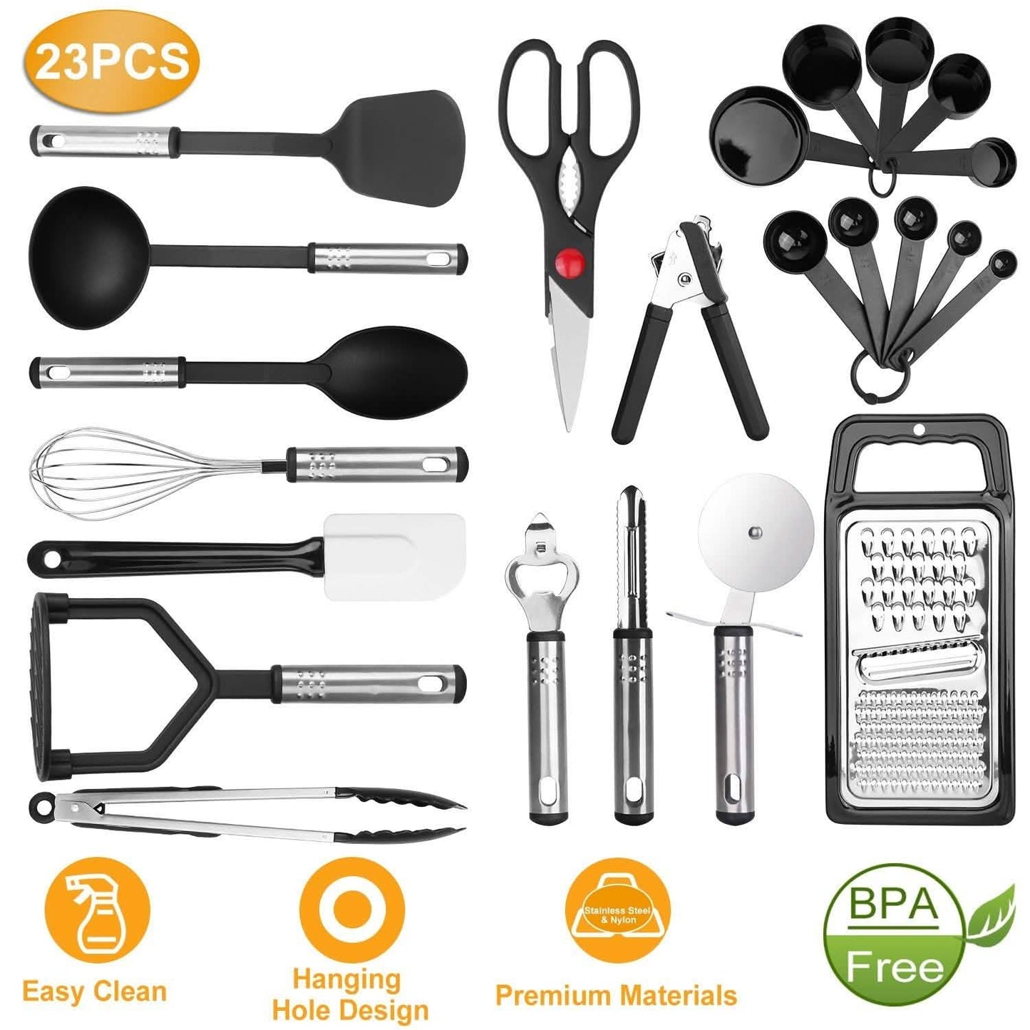 23-Piece Set: Kitchen Utensil Set Stainless Steel Nylon Kitchen Tools & Gadgets - Tophatter Daily Deals