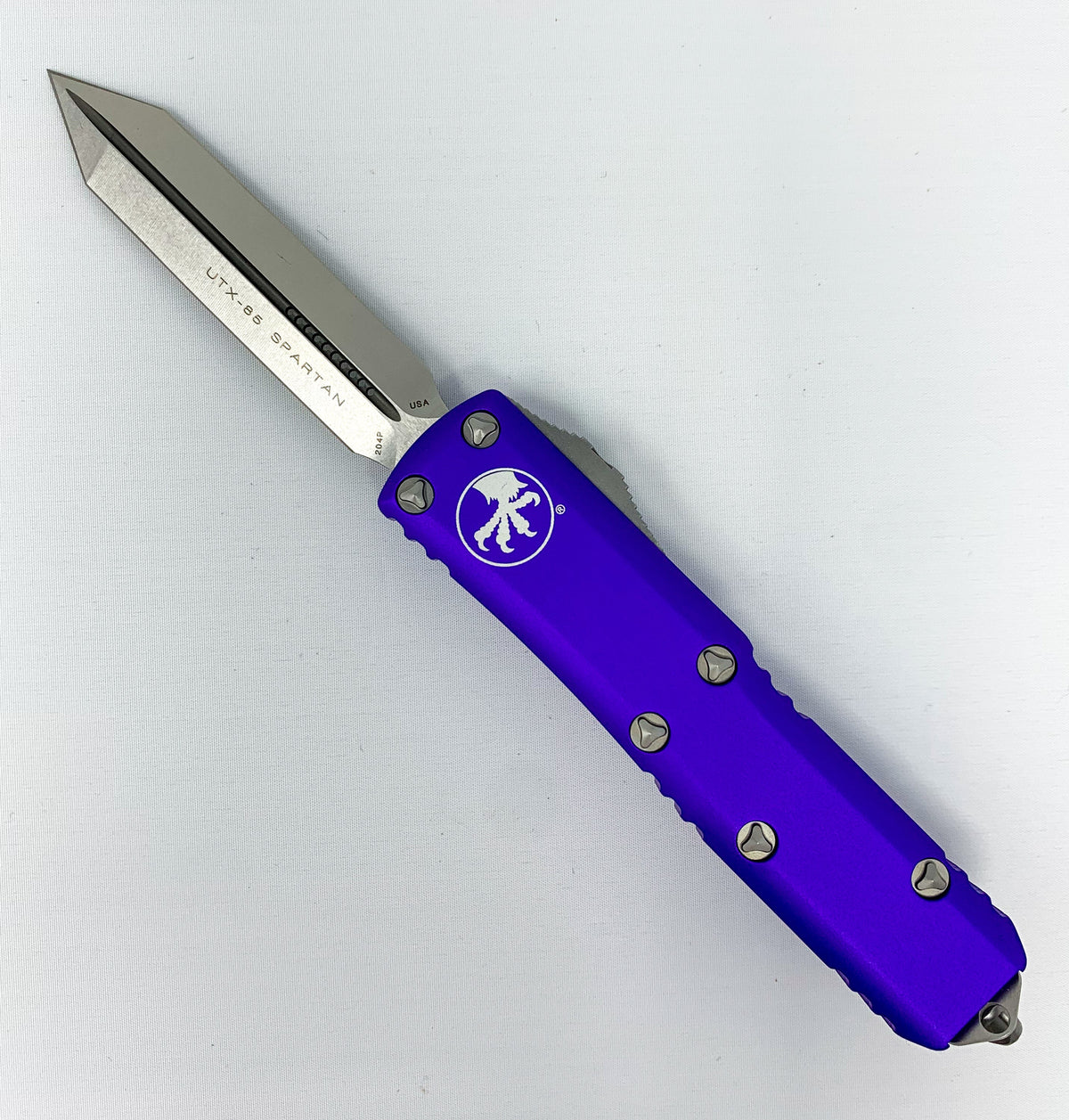 Microtech UTX-85 - Spartan Blade - Stonewashed Finish - Purple Chassis - 230-10PU Automatic Knives - Tophatter Daily Deals