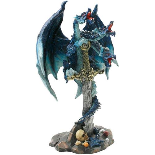 Polyresin 3 headed blue dragon wrapped around demon sword Collectible Weapons - Tophatter Daily Deals