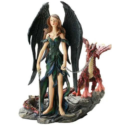 Polyresin Fantasy angel with red dragon - Tophatter Daily Deals