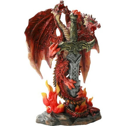 Two Headed Red Dragon Wrapped Around Sword Statue - TOPHATTER'S ARMORY DEALS Collectible Weapons - Tophatter Daily Deals