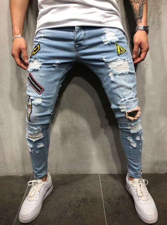 Blue ripped logo jeans Light blue 0 - Tophatter Daily Deals