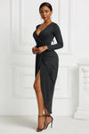 High-low Ruched Surplice Long Sleeve Dress Cocktail Dresses - Tophatter Daily Deals