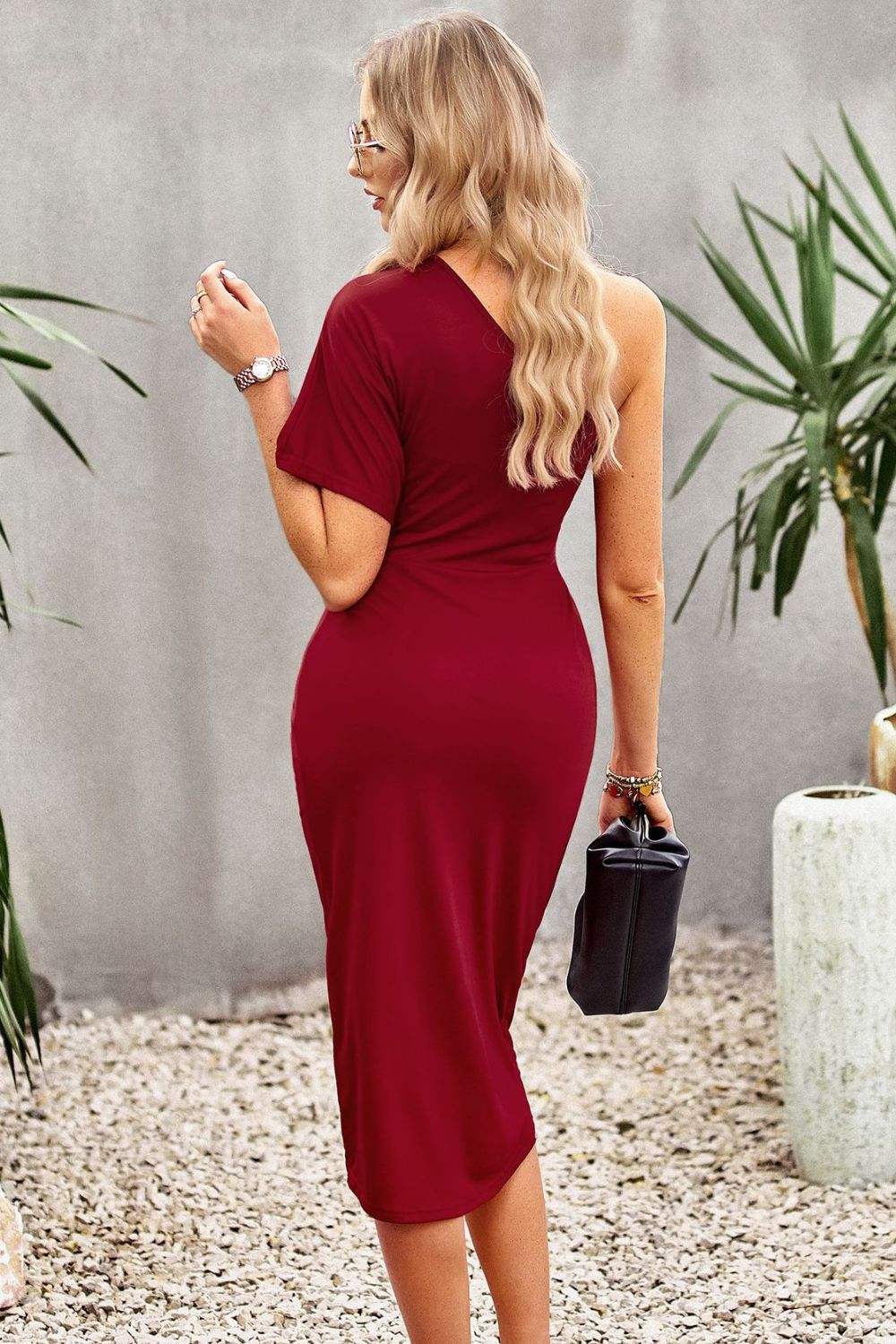 Ruched One-Shoulder Tulip Hem Dress Cocktail Dresses - Tophatter Daily Deals