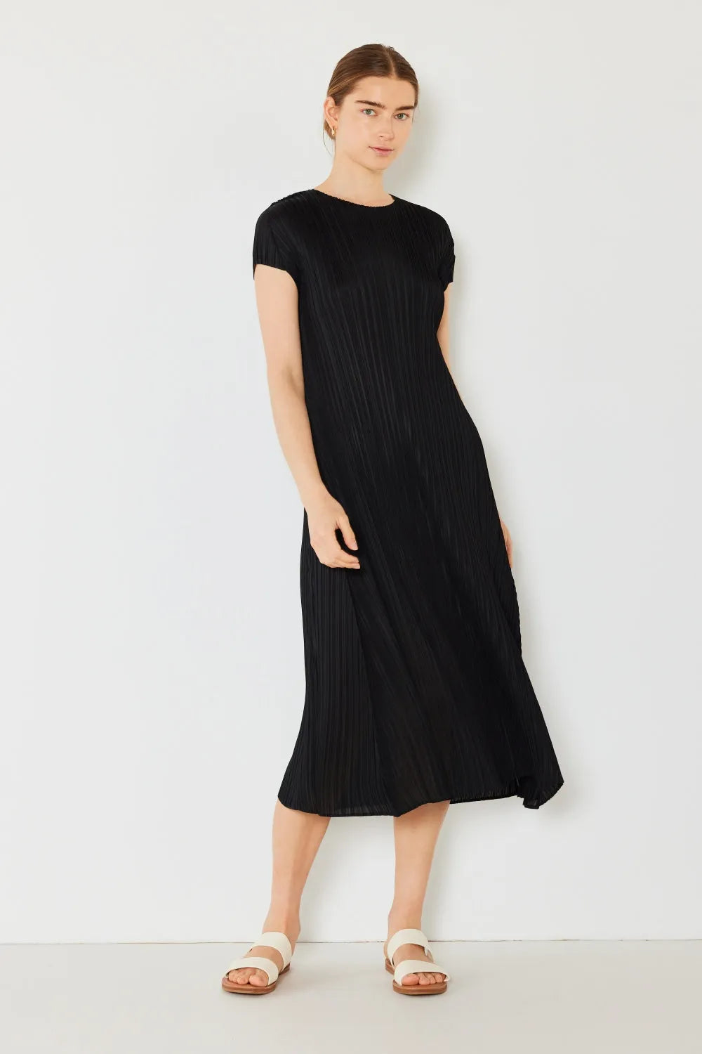 Marina West Swim Pleated Cap Sleeve A-Line Dress Casual Dresses - Tophatter Daily Deals