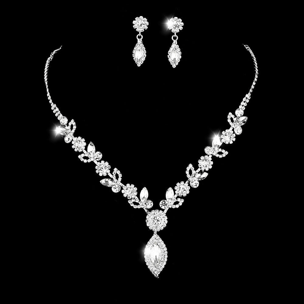 Bridal White Crystal Floral Jewelry Set 754Necklace Earrings Set 0 - Tophatter Daily Deals
