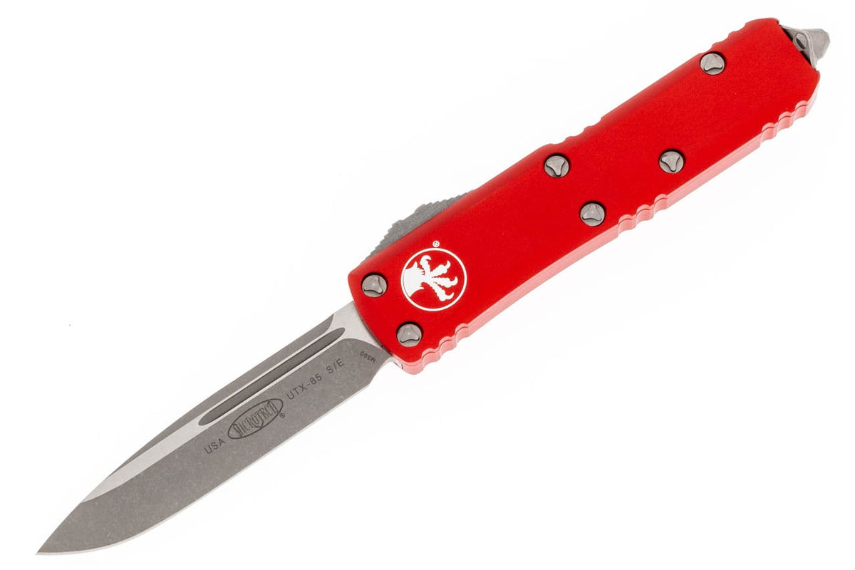 Microtech UTX-85 - S/E Apocalyptic Blade - Red Chassis - 231-10APRD Automatic Knives - Tophatter Daily Deals