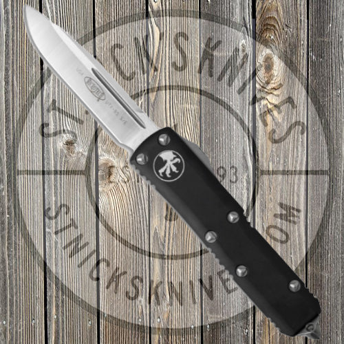 Microtech UTX-85 - Single Edge - Satin Hardware - Standard Edge - Black Chassis - 231-4 Automatic Knives - Tophatter Daily Deals