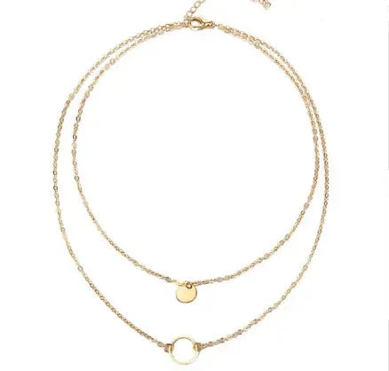 New Summer Multi Layer Sequined Choker Necklace For Women Gold Color Double Layer Round Pendant Necklace Fashion Jewelry Gold Necklaces - Tophatter Daily Deals