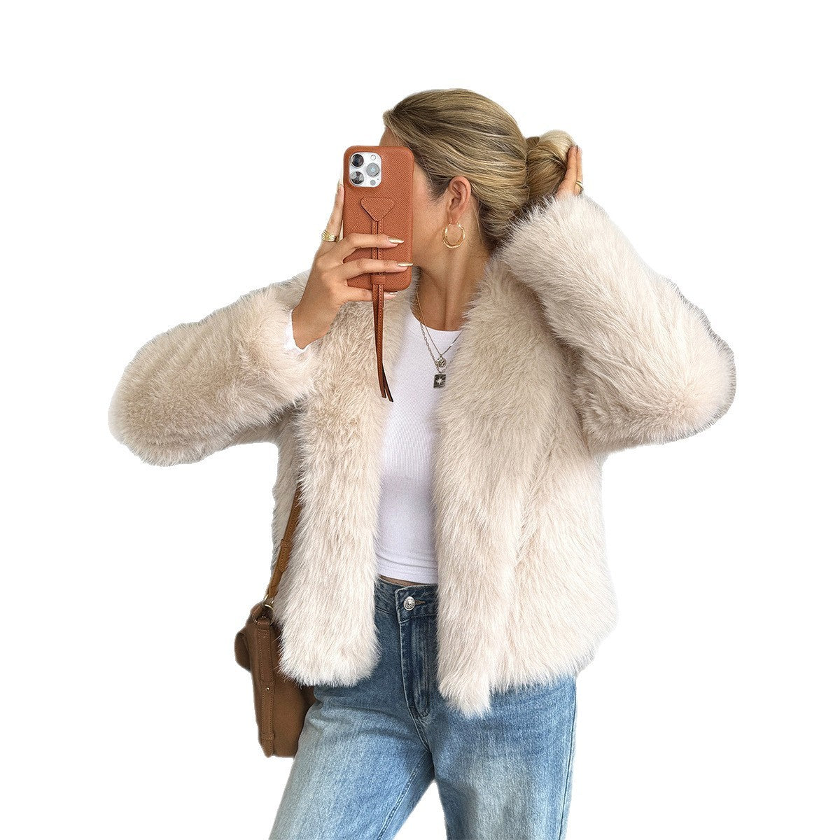 Warm Women's Fleece Coat - Boxy Hip Length, Faux Fur 3D Changing Face Moving Picture Frame - Tophatter Daily Deals