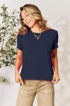 Basic Bae Full Size Round Neck Short Sleeve T-Shirt Navy Women's T-Shirts - Tophatter Daily Deals