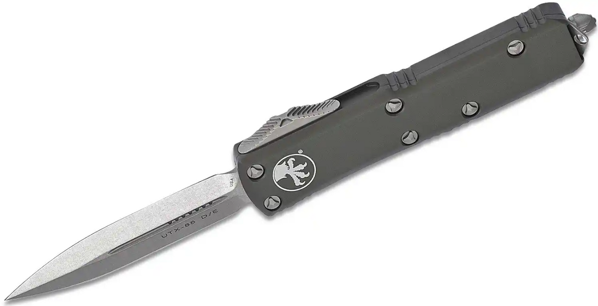 Microtech UTX-85 - D/E Blade - OD Green Chassis - 232-10OD Automatic Knives - Tophatter Daily Deals