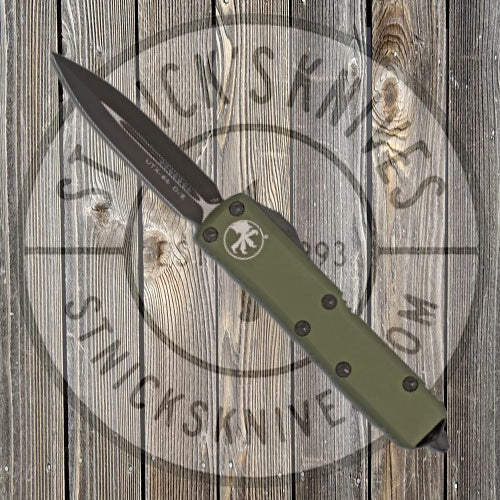 Microtech 232-1OD UTX-85 AUTO OTF 3" Black Double Edge Blade, OD Green Aluminum Handles Automatic Knives - Tophatter Daily Deals