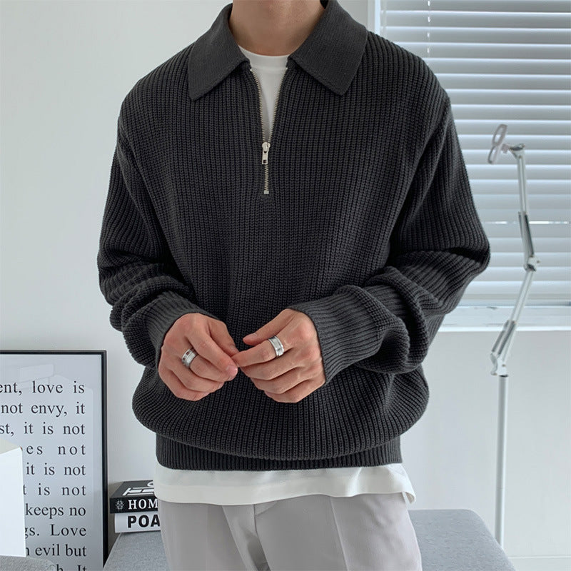 Fitted Men's Sweater Coat - Zip Collar, Ribbed Knit, Casual Black 3D Changing Face Moving Picture Frame - Tophatter Daily Deals