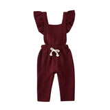 Bubble cotton pleated flying sleeve suspenders Wine Red 0 - Tophatter Daily Deals