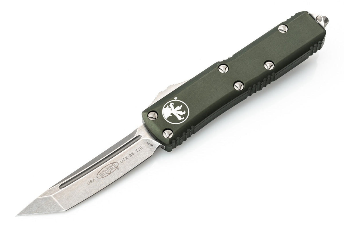 Microtech UTX-85 - Tanto Edge - Satin Hardware - OD Green Chassis - 233-10OD Automatic Knives - Tophatter Daily Deals